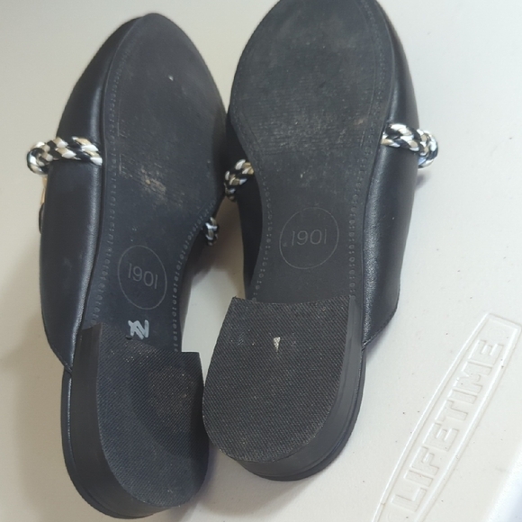 1901 Black Leather Mules with Gold Accent - Picture 4 of 5